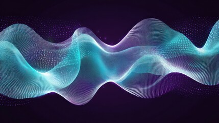 Abstract Digital Waveform with Particle Flow in Teal and Purple Hue