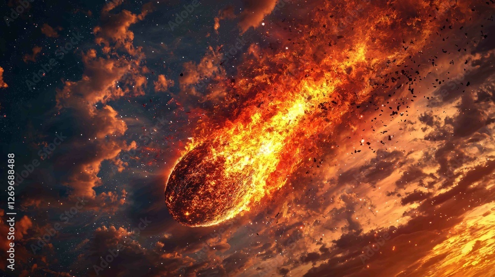 Poster dynamic meteorite descending through colorful celestial skies