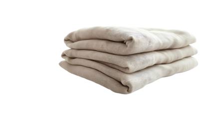Beige Linen Fabric Stack Neutral Texture, Pale Cream for Home Decor, isolated on transparent background.