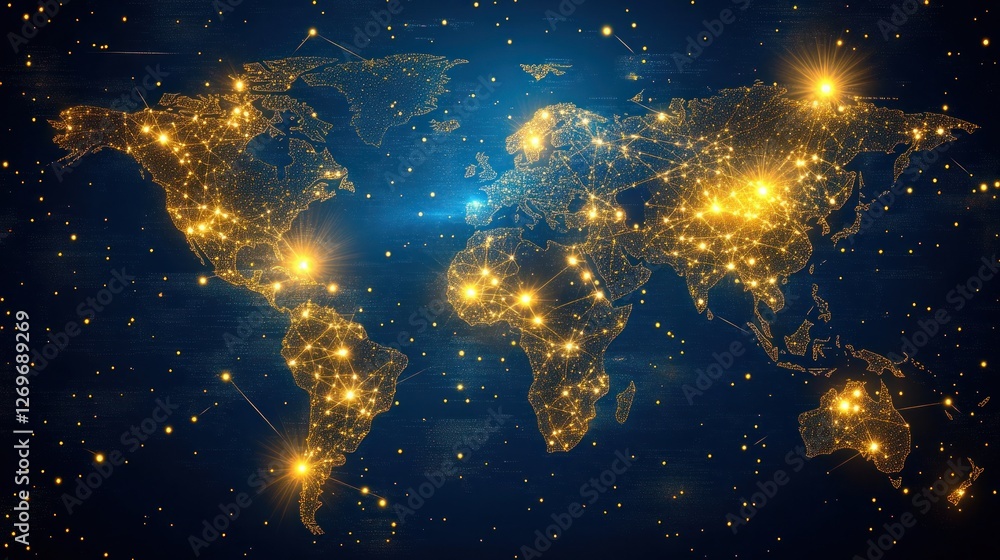 Poster global connectivity: a world map of sparkling networks and luminous points