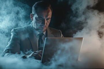 Obraz premium Businessman Working on Laptop