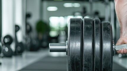 Man lifting weights in gym, fitness training, exercise