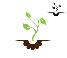 Gear and Plant Nature Care. Technology, modern farming and agriculture concept vector art