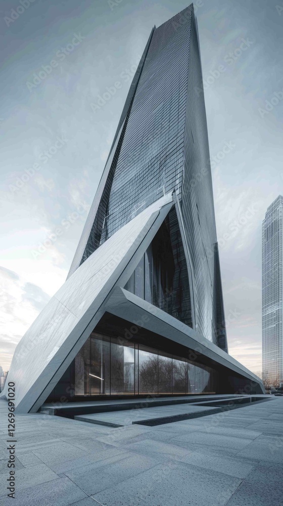 Poster futuristic high-rise building with dynamic architecture and design