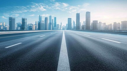Fototapeta premium Futuristic Urban Setting with Sleek Paved Road and Modern Skyline