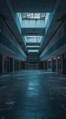 Abandoned Shopping Mall Interior with Ghostly Atmosphere and Desolation