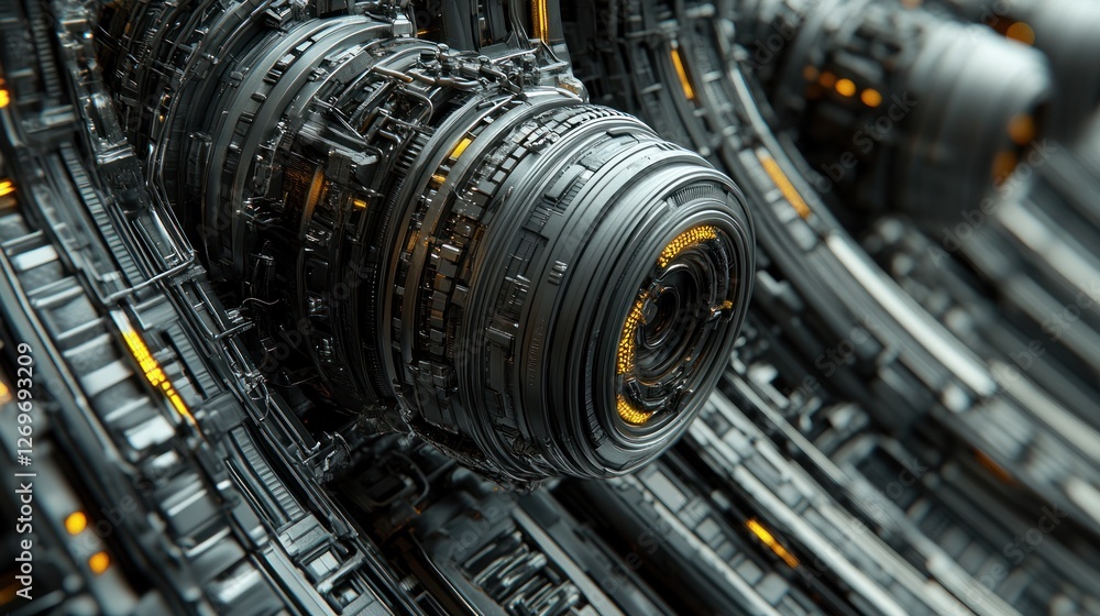 Poster Futuristic metallic machine intricate design detail