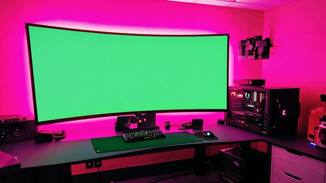 Pink room gamer setup green screen streaming