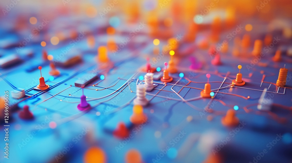 Aufkleber Abstract 3d city map showing navigation and location pins