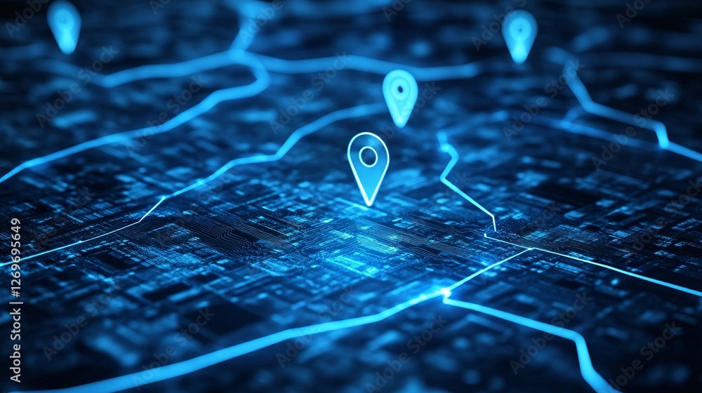 Leinwandbilder Gps navigation system showing the route with location pins on circuit board