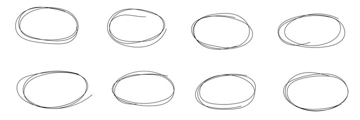 Hand drawing different circles isolated on the transparent background, Handwritten red circle. For marking text, numbers, marker pen, pencil, logo, hand-drawn doodle grunge circle highlights .