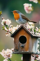 Naklejka premium Bird Perched on Birdhouse