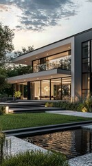 Fototapeta premium Luxurious Modern Mansion with Minimalist Exterior Design