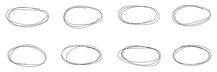 Hand drawing different circles isolated on the transparent background, Handwritten red circle. For marking text, numbers, marker pen, pencil, logo, hand-drawn doodle grunge circle highlights .