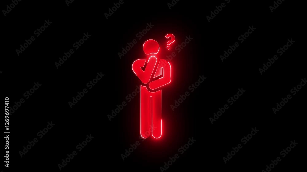 Aufkleber neon thinking icon with question mark - decision making and problem-solving concept.