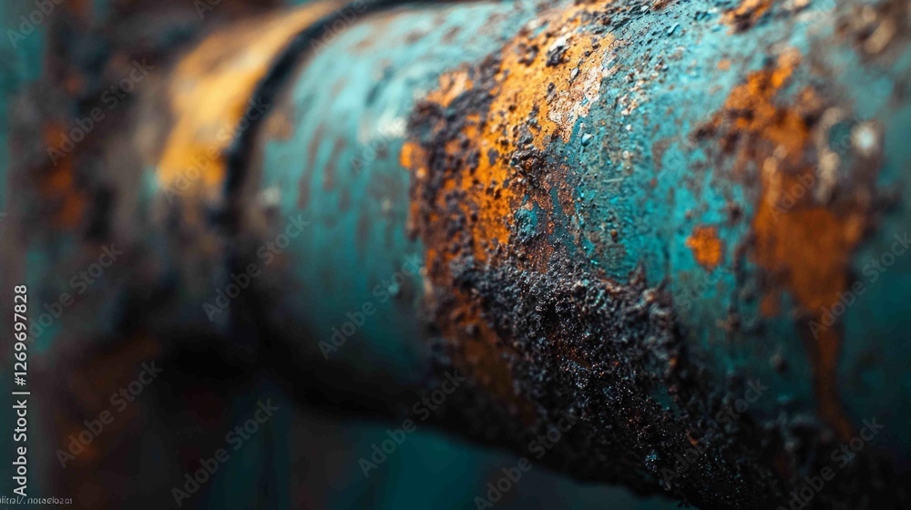 Poster close-up macro shot of rusty pipe with texture and grain details