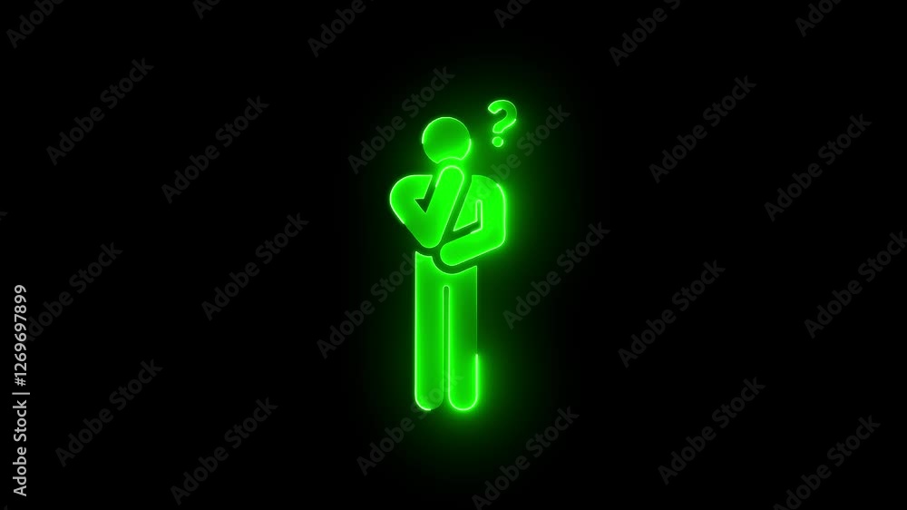Aufkleber neon thinking icon with question mark - decision making and problem-solving concept.
