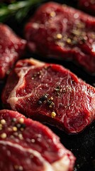 Close-Up Macro Shot of Juicy Raw Meat with Rich Texture and Seasoning