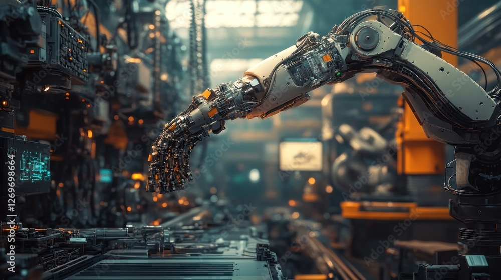 Poster advanced robotic arm performing precision manufacturing tasks