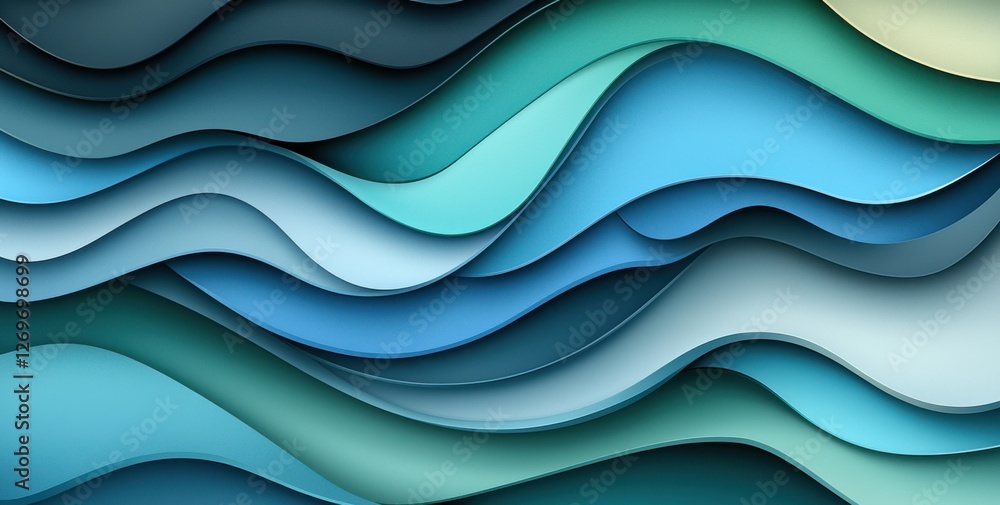 Poster colorful waves in shades of blue and green create a dynamic and fluid background design with soft cu