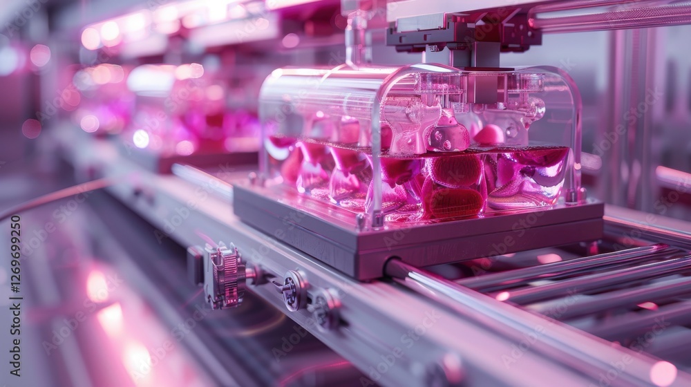 Poster advanced scientific laboratory setup for research with colorful samples in transparent containers un