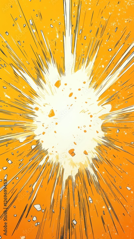 Poster bright explosion with dynamic energy radiating against a yellow background showcasing motion and int