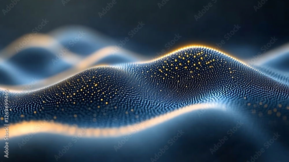 Poster luminous data stream, a dynamic wave of interconnected particles