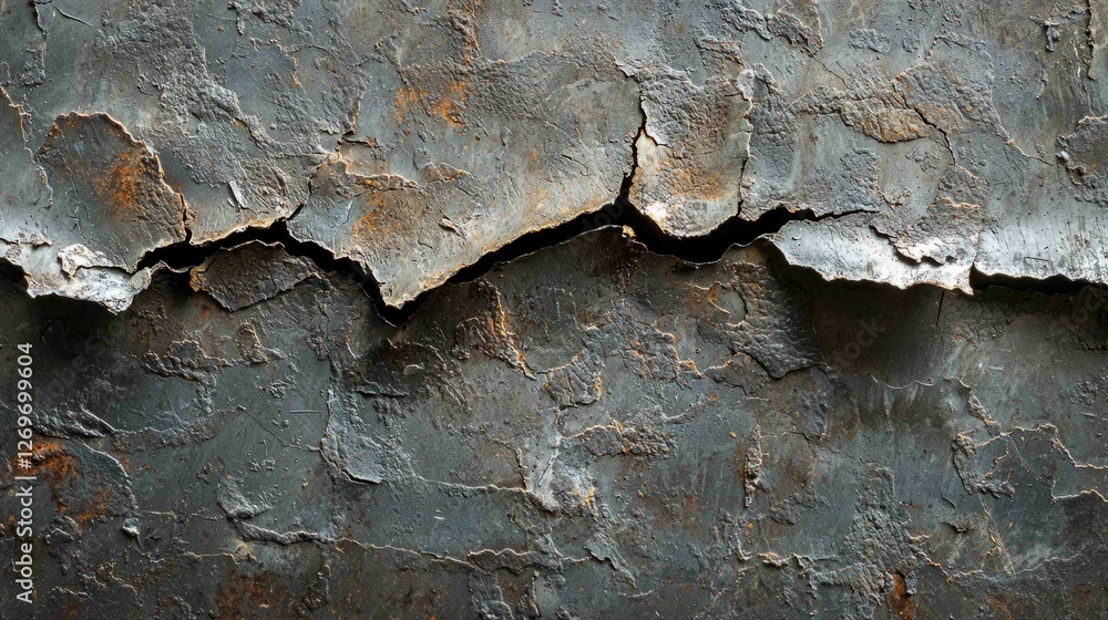Poster Detailed Macro View of Cracked Metal Sheet with Texture and Rust