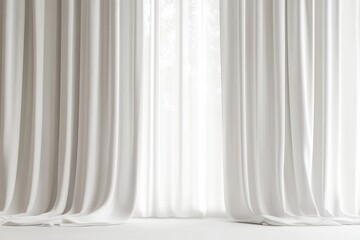 Photo Realistic White Curtains Template, Front View Interior Mockup for Digital Design
