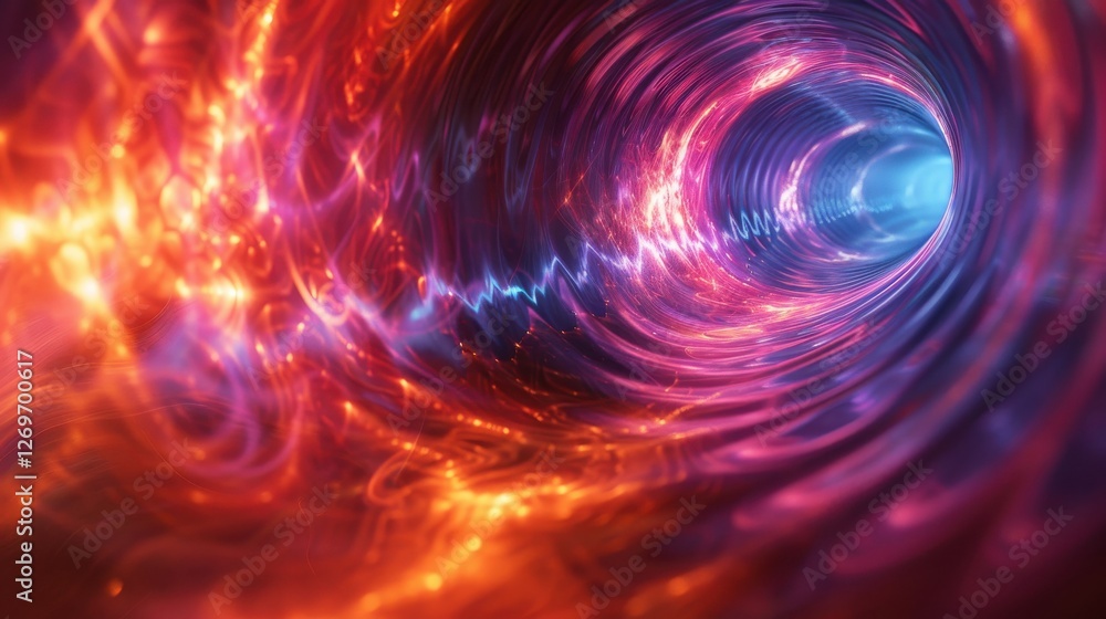 Poster abstract energy flow in a vibrant colorful tunnel representing science and technology concepts