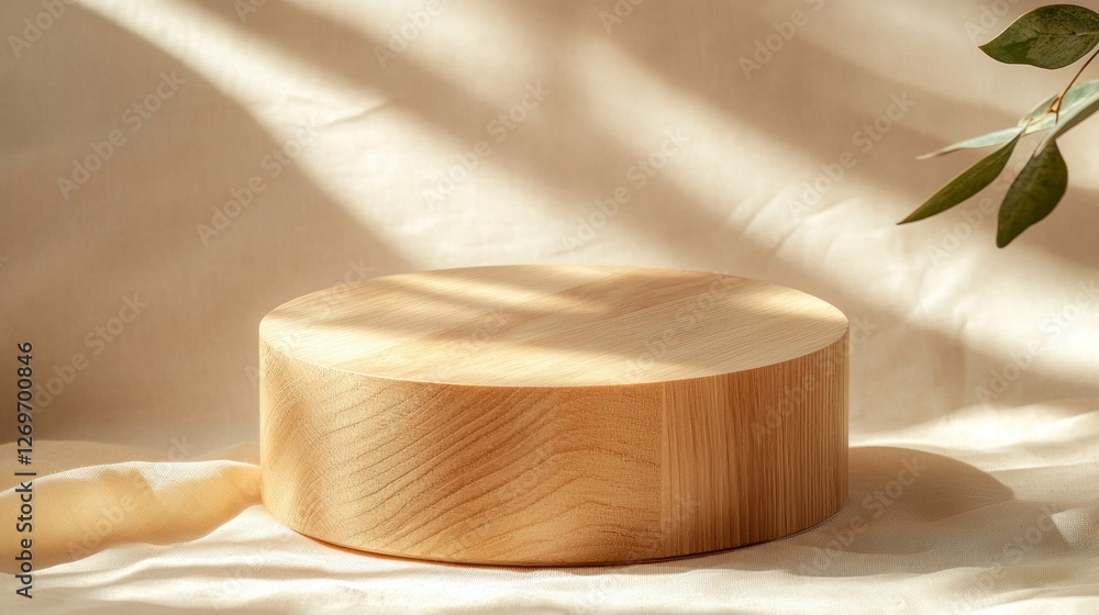 Poster soft sunlight gently bathes the round wooden cylinder, highlighting its smooth surface. delicate sha