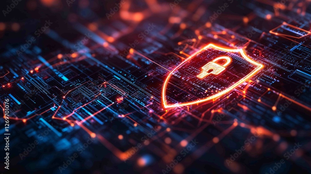Aufkleber minimalist design of secure network icon on dark background