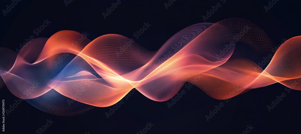 Poster abstract vector graphic of glowing intertwined waves with rich color gradient on a dark background