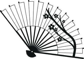 Black-and-white asian fan sakura pattern