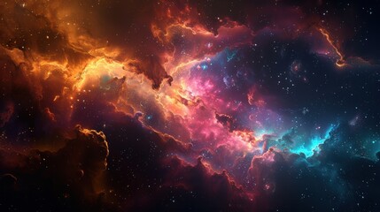 Stunning Cosmic Landscape Capturing the Beauty of Interstellar Space with Vibrant Nebula Colors and Twinkling Stars
