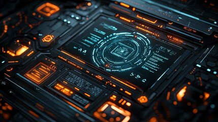 A futuristic antivirus software interface with holographic shields and glowing alerts, sleek and advanced 