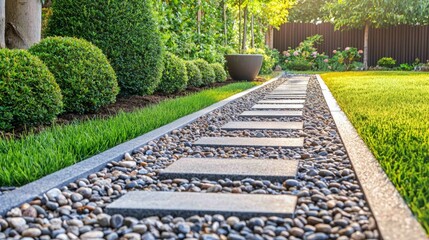 Obraz premium Serene Minimalist Zen Garden with Neatly Raked Gravel Pathway