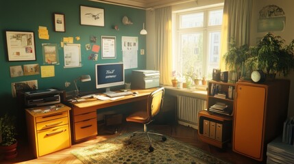 Warm inviting home office filled with light and personal touches