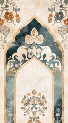 Traditional Indian Mughal art inspired Wedding Card Design, Invitation template.