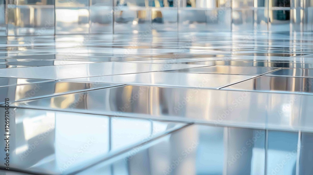 Poster Modern Polished Chrome Surfaces with Reflections and Abstract Patterns