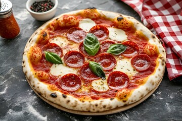 Neapolitan Pepperoni Pizza with Mozzarella & Basil | Authentic Italian Cuisine