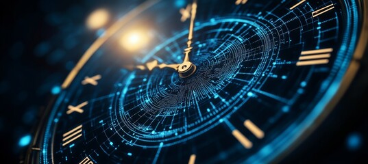 Concept of Clock, Technology, And Time Passing, Illustrated with blue, Abstract Style.