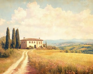 Retro Italian Landscape Vintage Postcard from Sunny Italy 1970 Vibes AI Generated Art