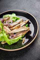 mackerel can fish seafood salad fresh tasty food dish gourmet food background on the table rustic food top view copy space keto and paleo diet vegetarian  food pescetarian diet