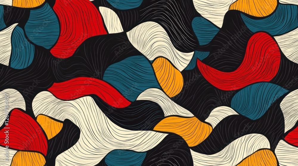 Poster abstract waves of color intertwined: a seamless retro pattern design