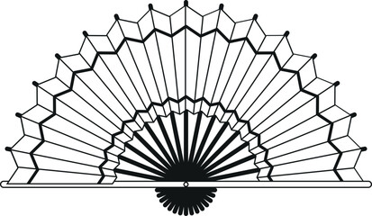 Rigid asian fan black-and-white vector illustration