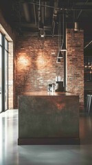 Modern Industrial Counter in Loft Space with Exposed Brick Design