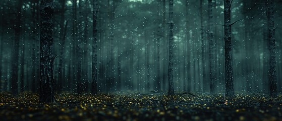 forest in the morning fog in green tones