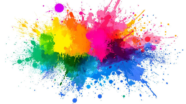 Rainbow coloured watercolour splatter design background, Holi colour splash on transparent background for banner or poster design, greeting card for festival of colours.splash, color, 