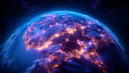 Obraz premium Global Network of Cities from Space. Possible use for educational material or presentations on international communication